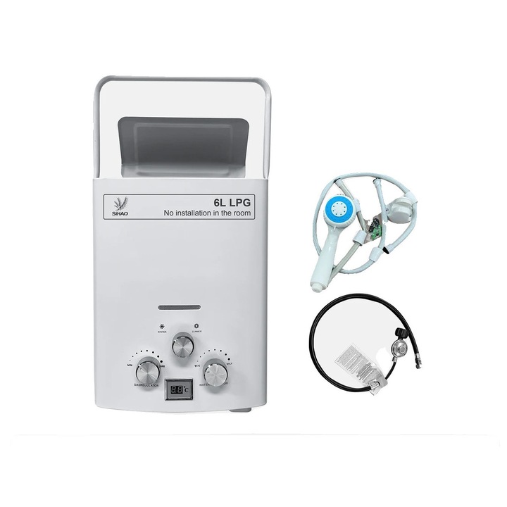 Incalzitor de apa portabil, HX-5502-B, 6L/min, 370x300x140mm, cu dus si accesorii de instalare