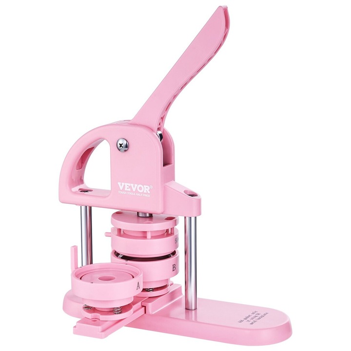Gombnyomó gép 3 az 1-ben, VEVOR, 300 darab, rózsaszín, 28.5x9x34.5cm
