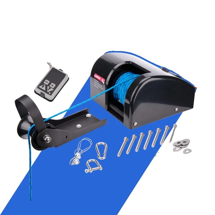 Winch electric pentru ancorare, 100 ft, 12V, sistem de siguranta anti-revers, pentru barci ponton