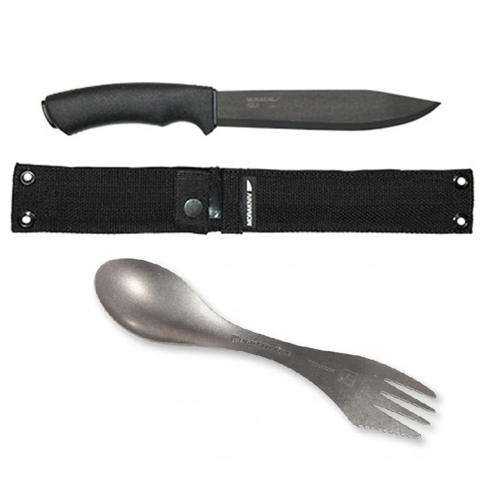 Pachet Cutit Morakniv Pathfinder si Spork Titanium, Light My Fire