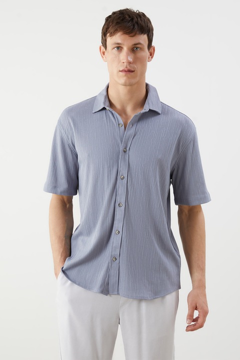 LC WAIKIKI, Camasa cu maneci scurte si aspect texturat, Albastru prafuit