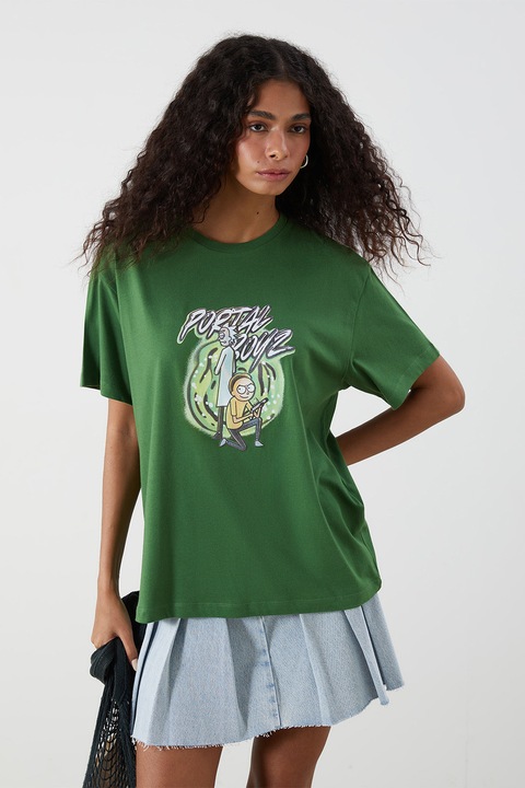 LC WAIKIKI, Tricou cu imprimeu cu desene, Verde