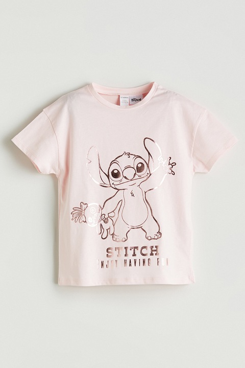 LC WAIKIKI, Tricou de bumbac cu imprimeu Stitch, Roz pal, 104-110 CM