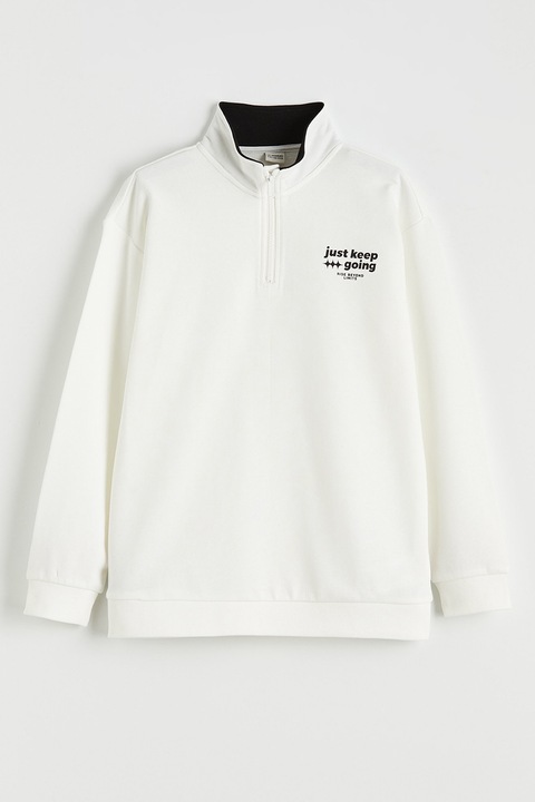 LC WAIKIKI, Bluza de trening din bumbac cu imprimeu text, Alb/Negru