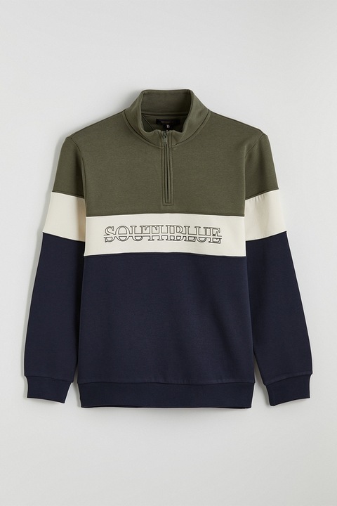 LC WAIKIKI, Bluza de trening cu model colorblock, Kaki/Bleumarin