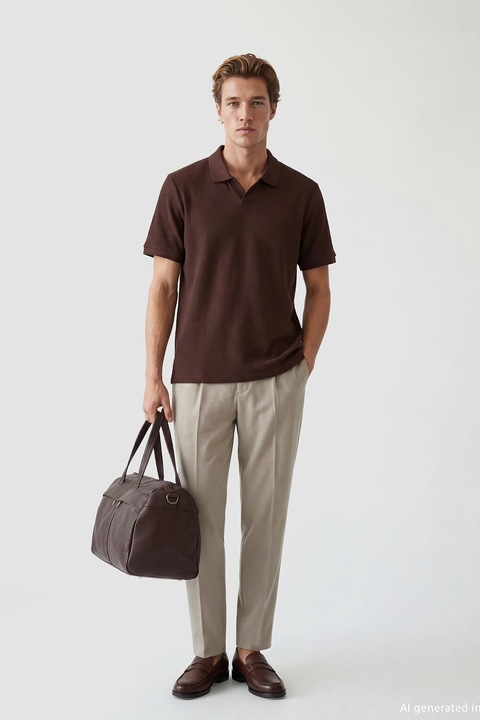 LC WAIKIKI, Tricou polo regular fit cu model uni, Violet aubergine