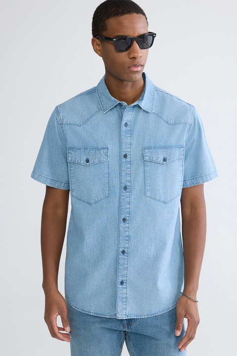 LC WAIKIKI, Camasa din chambray cu maneci scurte, Albastru