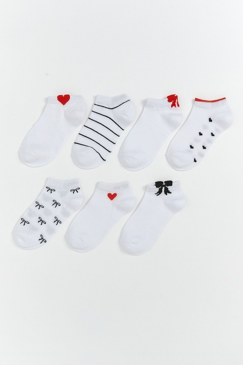 LC WAIKIKI, Set de sosete cu imprimeu - 7 perechi, Alb/Negru