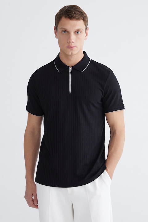 LC WAIKIKI, Tricou polo cu fenta cu fermoar, Negru