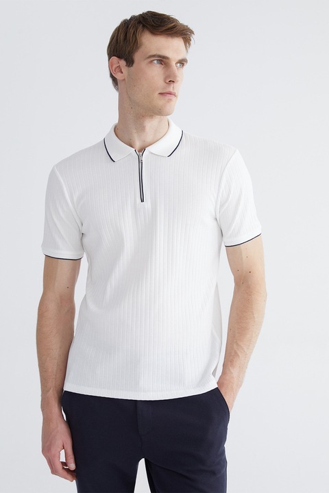 LC WAIKIKI, Tricou polo cu fenta cu fermoar, Negru/Alb murdar