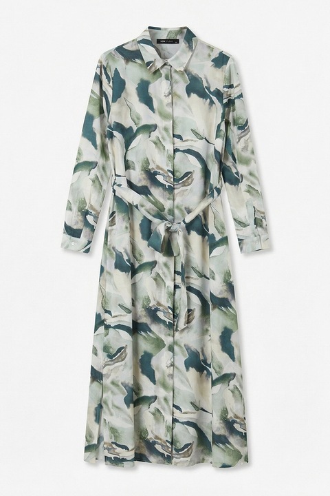 LC WAIKIKI, Rochie cu maneci lungi si imprimeu, Verde deschis/Bleumarin