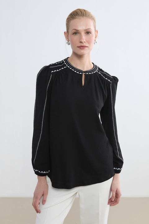 LC WAIKIKI, Bluza din bumbac cu decupaj cu nasture, Alb/Negru