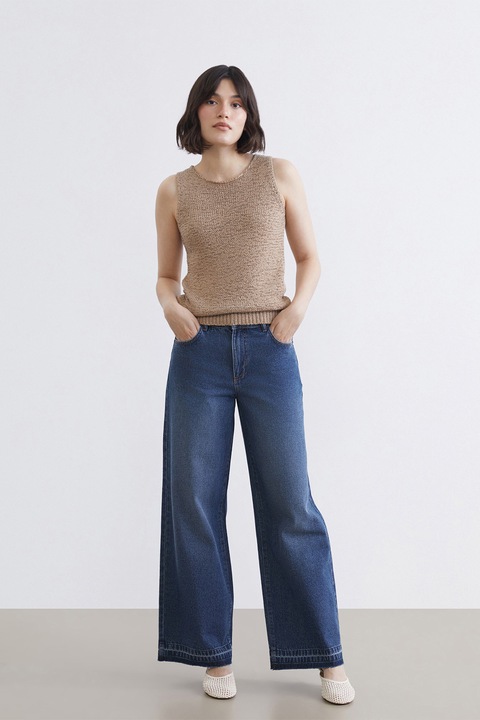 LC WAIKIKI, Blugi cu croiala ampla si terminatii franjurate, Bleumarin