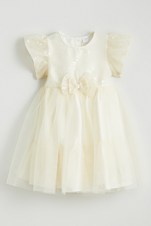 LC WAIKIKI, Rochie cu paiete si strat exterior din tul, Galben pal