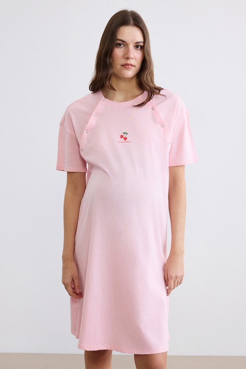 LC WAIKIKI, Camasa de noapte din bumbac, pentru gravide, Roz pastel