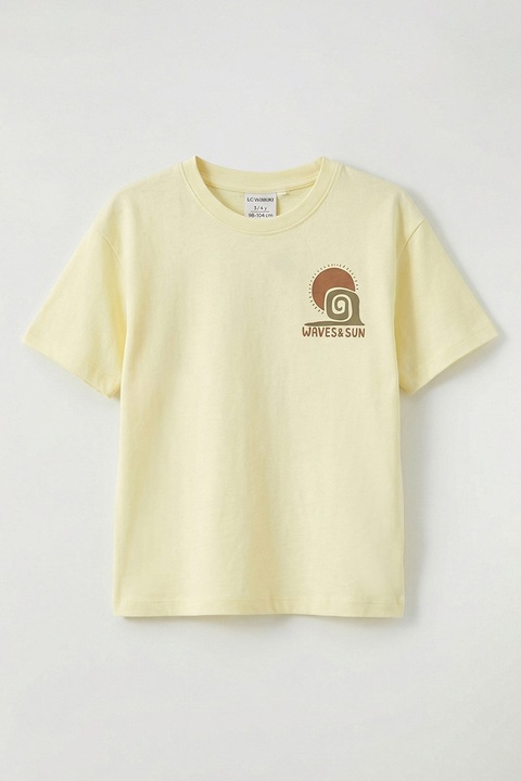 LC WAIKIKI, Tricou din amestec de bumbac cu decolteu la baza gatului, Maro/Galben pai/Kaki inchis