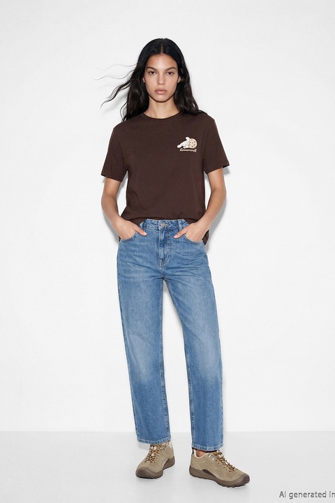 LC WAIKIKI, Tricou din bumbac cu imprimeu, Alb/Maro/Albastru glaciar