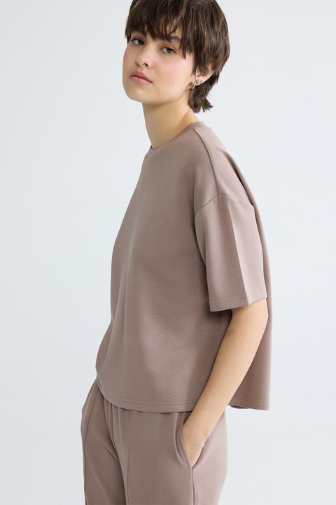 LC WAIKIKI, Tricou cu decolteu la baza gatului si maneci cazute, Maro taupe