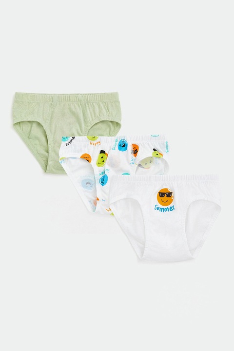LC WAIKIKI, Set de chiloti cu imprimeu emoticon - 3 perechi, Alb/Verde masliniu deschis, 110-116 CM