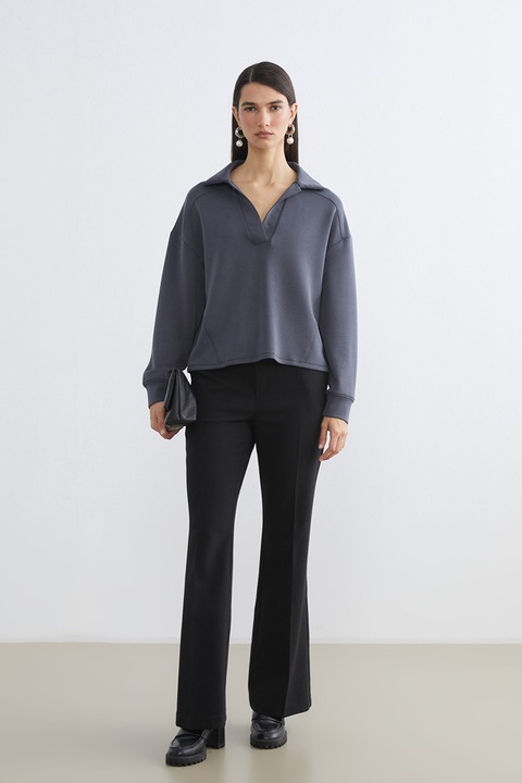 LC WAIKIKI, Bluza de trening cu croiala lejera si maneci cazute, Gri antracit