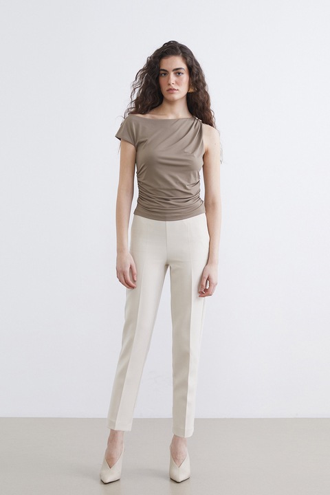 LC WAIKIKI, Bluza asimetrica cu detaliu metalic, Maro taupe