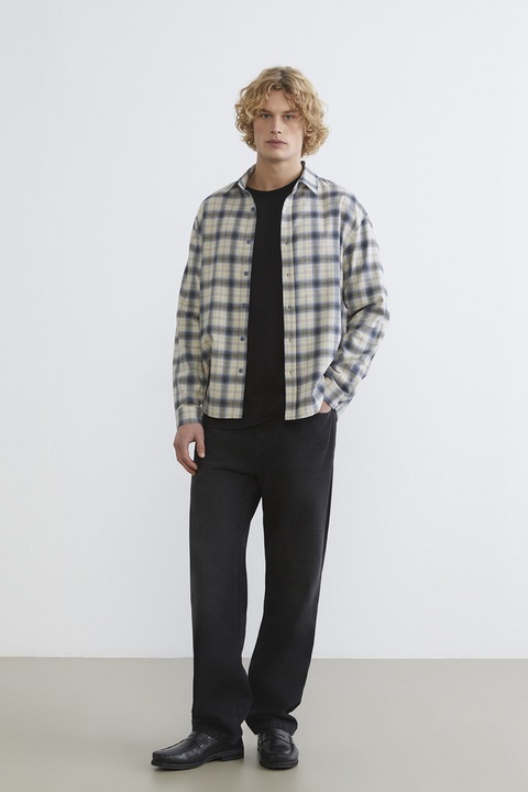 LC WAIKIKI, Camasa din amestec de bumbac cu model in carouri, Negru/Bej/Albastru