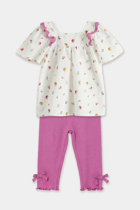 LC WAIKIKI, Set de tricou cu model floral si colanti - 2 piese, Alb fildes/Roz fandango, 98-104 CM