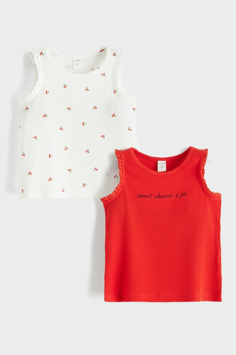 LC WAIKIKI, Set de top-uri striate - 2 piese, Alb/Rosu vermillion