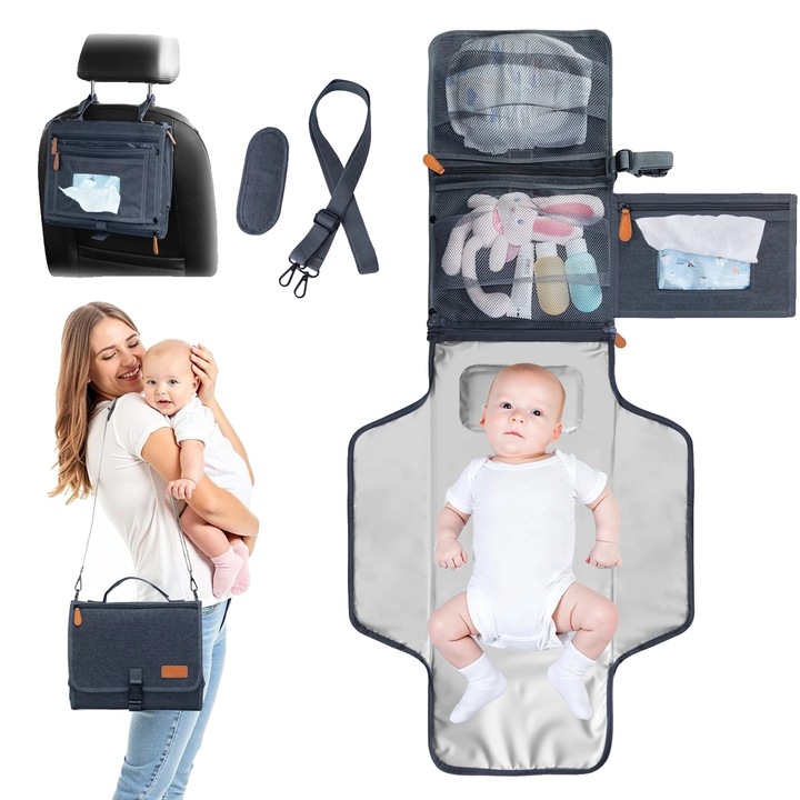 Masuta de infasat, design portabil, compartiment pentru servetele, albastra, 68.5x56cm