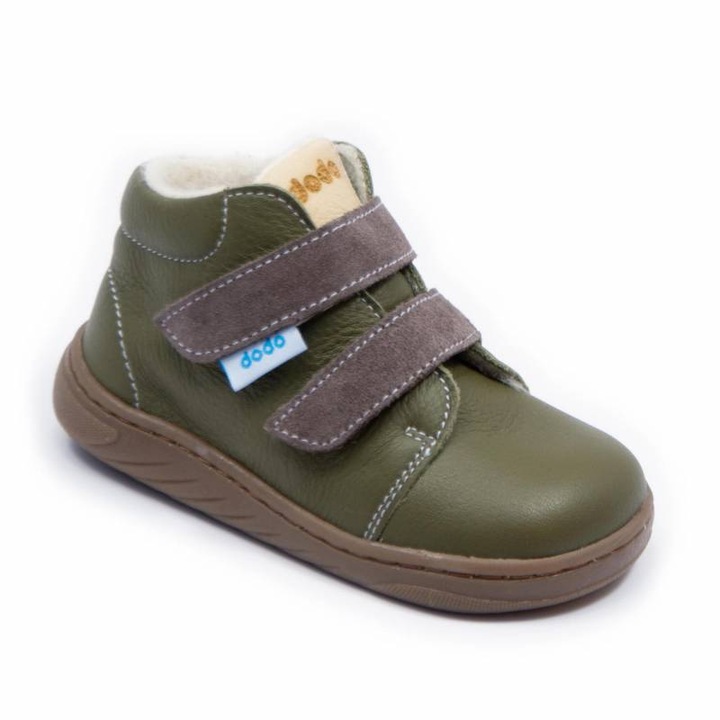 Dodo Shoes Thermo Wool, Forest barefoot gyerekcsizma természetes bőrből, bélelt, rugalmas talppal az egészséges járásért, Erdőzöld