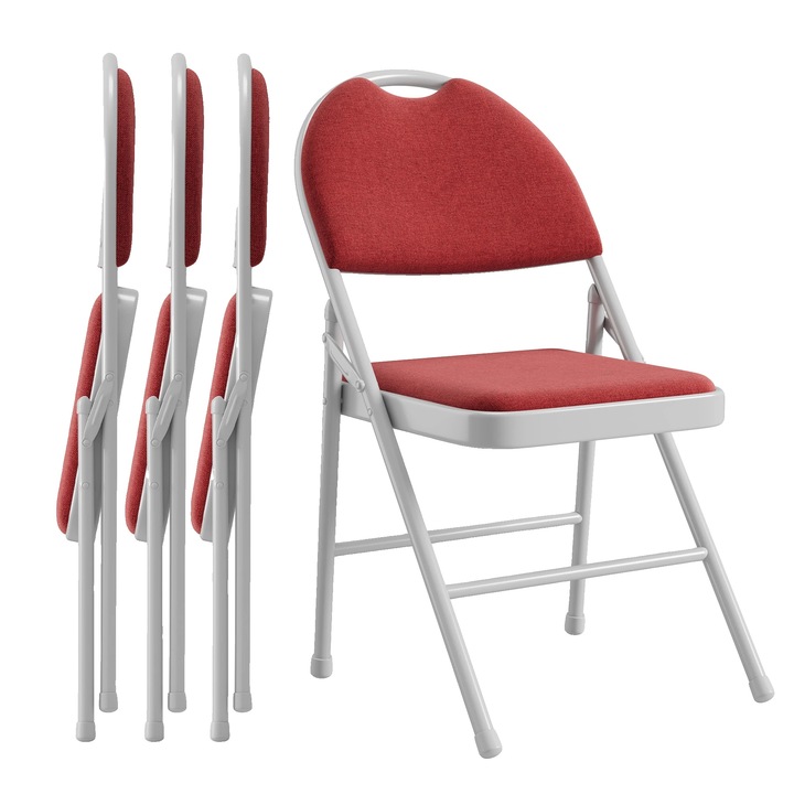 Set 4 Scaune Pliabile, Cadru Metalic, Rosu