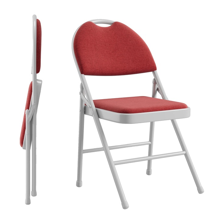 Set de scaune pliabile, cadru metalic, perne din tesatura, rosu, 2 bucati