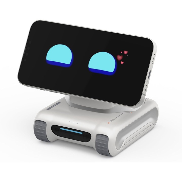 Robot AI interactiv TangibleFuture LOOI, recunoaștere fețe și gesturi, încărcare wireless 10W, alb Starlight