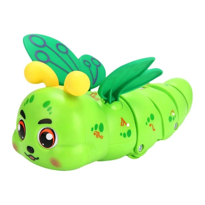 Jucarie omida vesela verde din plastic cu design segmentat si aripi colorate, ideala pentru dezvoltarea copiilor mici, SALLMA®