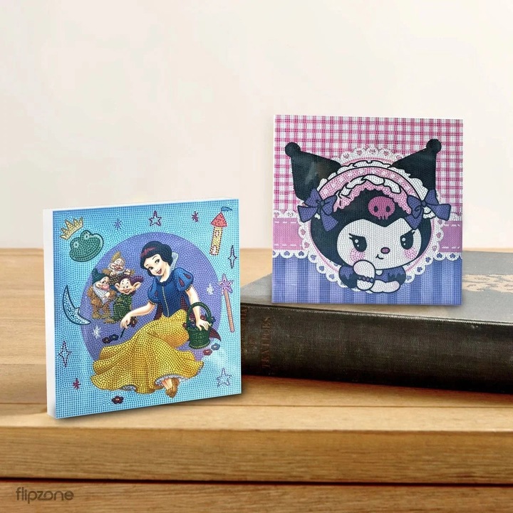 Set 2 tablouri decorative cu mozaic stralucitor Diamond Painting Alba ca Zapada si Kuromi, tablourile sunt trimise aleatoriu, SALLMA®