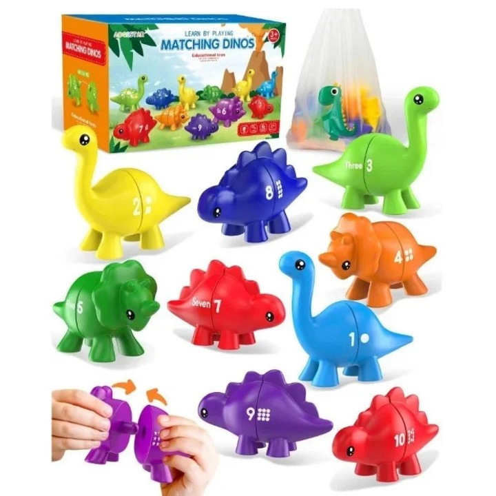 Set educational interactiv cu dinozauri colorati pentru invatarea numerelor si potrivire, varsta 3 ani+, SARALMA®