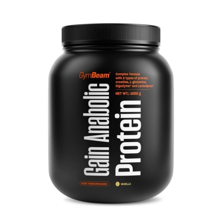 Proteină Gain Anabolic, GymBeam, 1000 g, vanilie, conținut proteic 78%, conține creatină