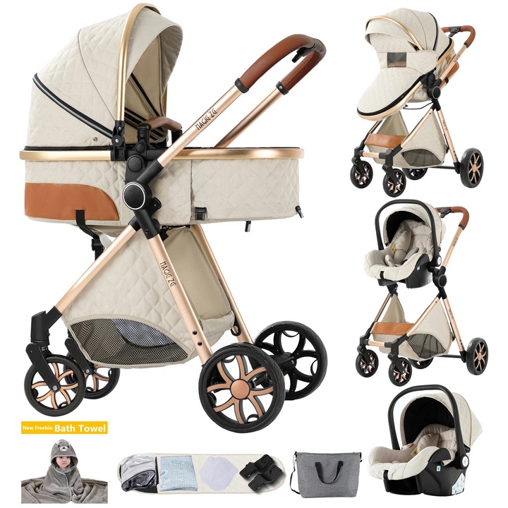 Carucior compact, versatil, alb, 20kg, pliabil