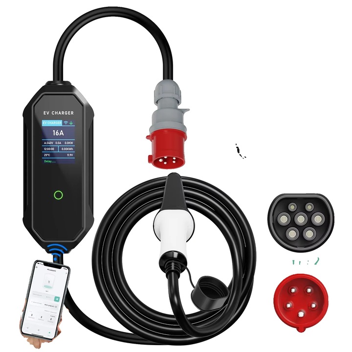 Incarcator EV, 11KW, control prin aplicatie, 5m, Tip 2, rezistent la intemperii