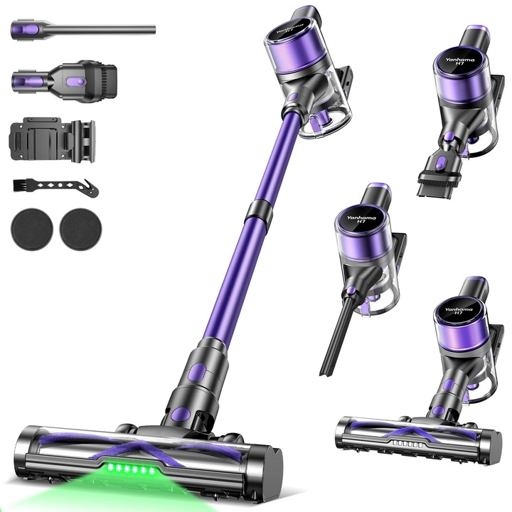 Aspirator fara fir, putere mare de aspiratie, filtru HEPA, mov, 1-2L