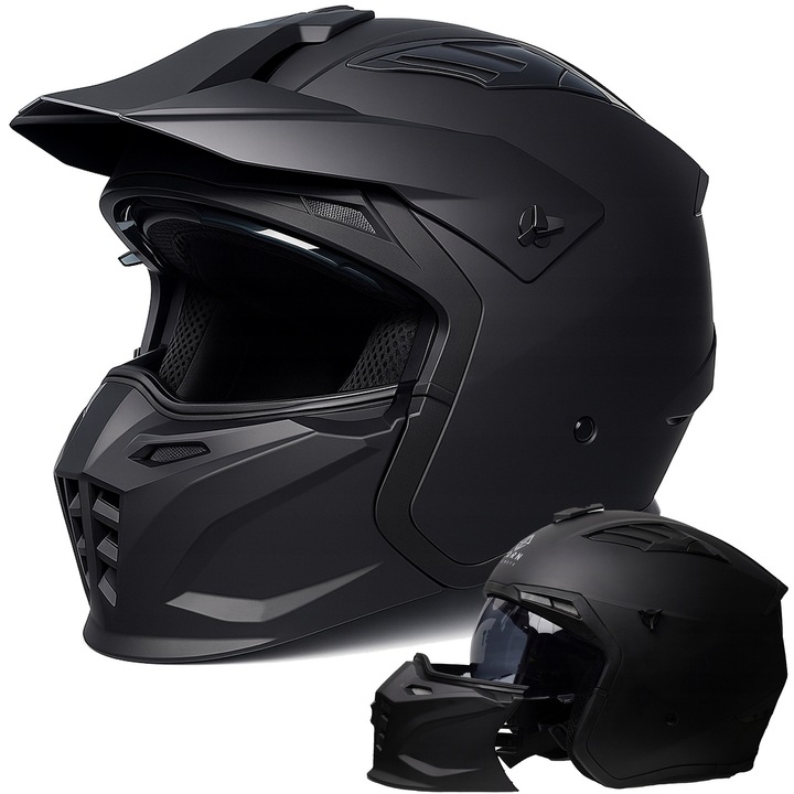 Casca moto HORN MultiX XXL 63cm, negru, viziera solara, protectie de barbie detasabila, pregatita pentru intercom