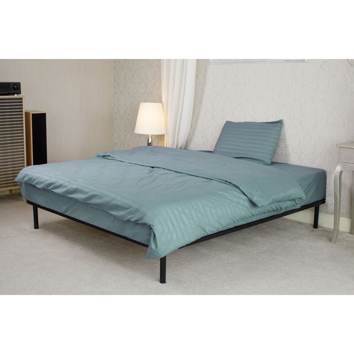 Lenjerie damasc microsatinat 1 persoana Albastru