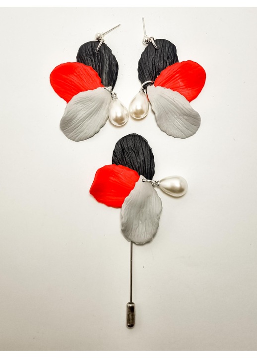 Set cercei cu brosa PETALE, din lut polimeric Fimo