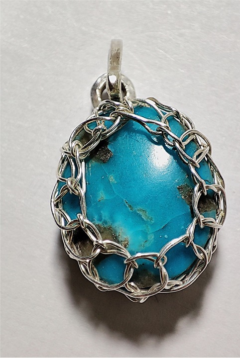 Pandantiv Turcoaz natural si Argint 925, Bleu-inchis, 2 cm