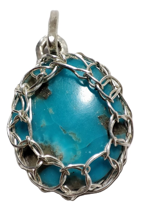 Pandantiv Turcoaz natural si Argint 925, Bleu-inchis, 2 cm