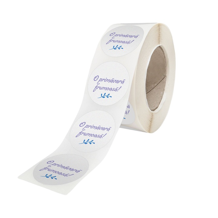 Rola 100 Stickere/Etichete autoadezive Model Floral Blue Meadow 1B, Diametru 5cm