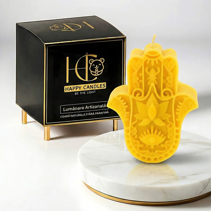 Свещ от естествен пчелен восък, Happy Candles, Хамса, Жълта, Ръчна изработка, 90гр