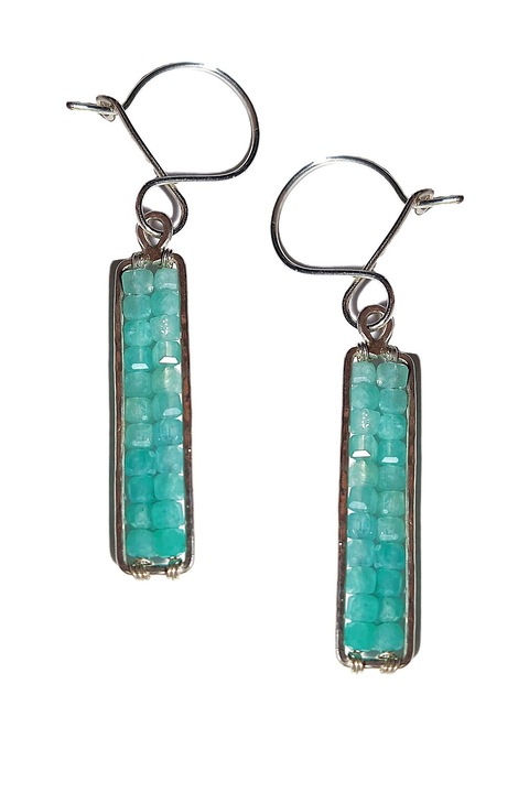 Cercei MyLove Argint cu Amazonit, cristal natural si fir de Ag 925 creat manual, Bleu, 4.5 cm