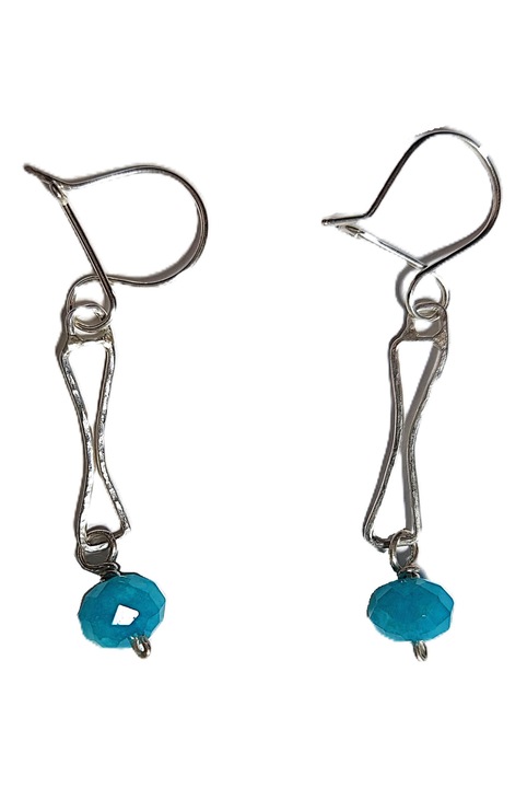 Cercei Love Amazonit in Argint925, cristal natural amazonian si fir de Argint, Bleu, 4 cm