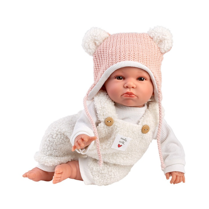 Llorens baba, Lara puha fehér overálban, hangokkal, 38 cm